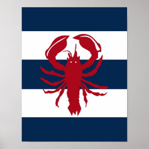 Nautical Lobster print red, navy and white