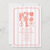 Nautical Lobster Shells Pink Bow Girl Baby Shower