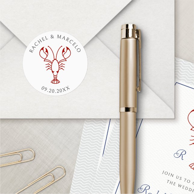 Nautical Lobster Wedding Classic Round Sticker (Creator Uploaded)