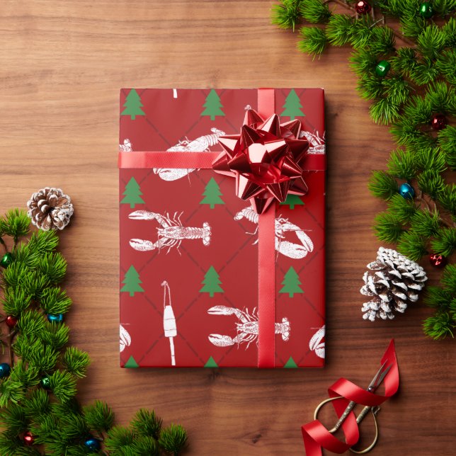 Nautical Lobsters and Buoys Christmas Pattern Wrapping Paper (Holiday Gift)