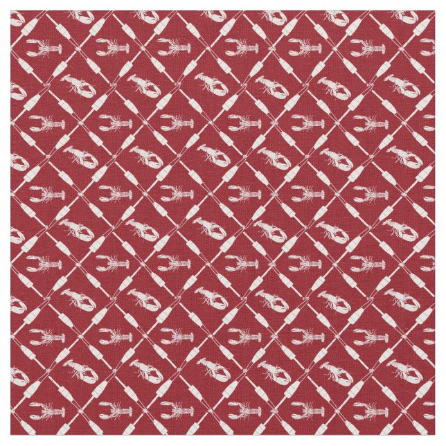 Nautical Lobsters and Buoys Pattern Illustrated Fabric (Close Up)