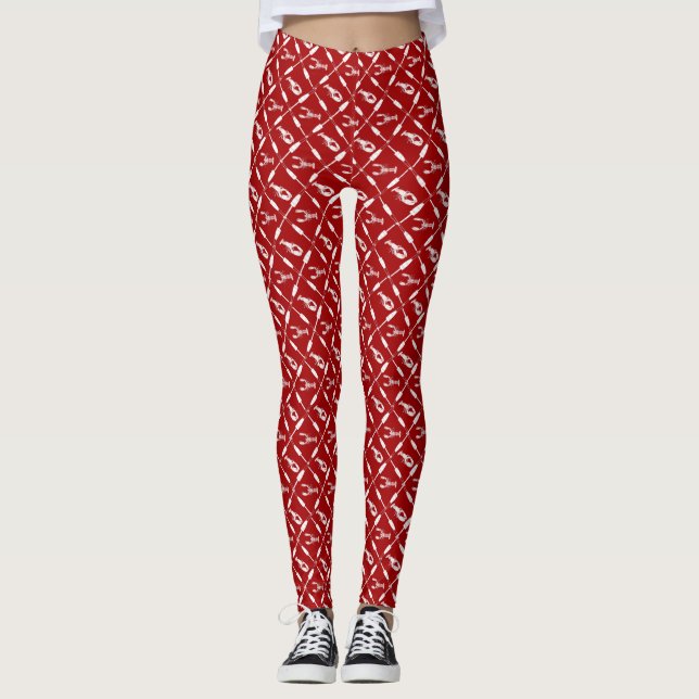 Nautical Lobsters and Buoys Pattern Illustrated Leggings (Front)