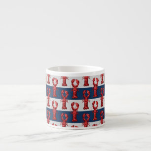 Nautical Lobsters on Navy Blue and Grey Stripes Espresso Cup