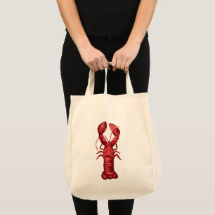 Nautical Lobsters on Navy Blue and Grey Stripes Tote Bag