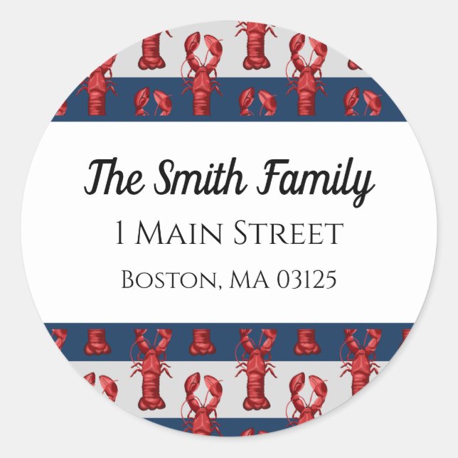 Nautical Lobsters Round Address Labels (Front)