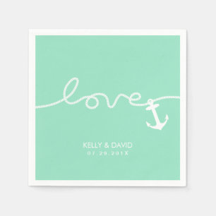 Nautical Love Anchor Seafoam Green Wedding Napkin