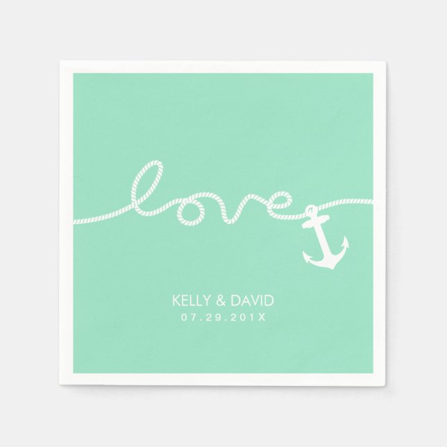 Nautical Love Anchor Seafoam Green Wedding Napkin (Front)