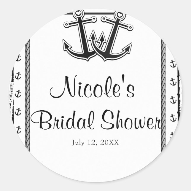 Nautical Love Anchors Beach Wedding Bridal Shower Classic Round Sticker (Front)