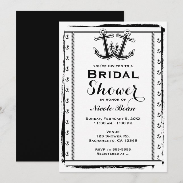 Nautical Love Anchors Bridal Shower Invitations (Front/Back)