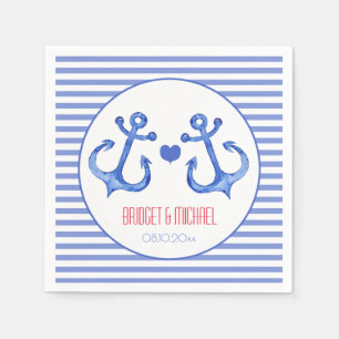 Nautical Love Anchors - Navy Striped Paper Napkins