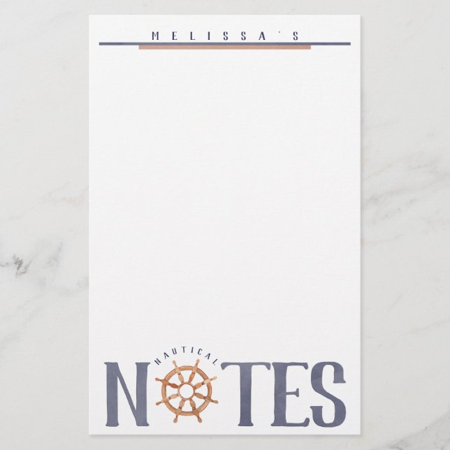 Nautical LOVE Personalized Watercolor Typography Stationery (Front)