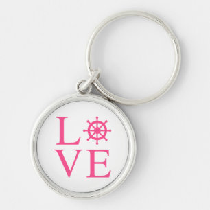 Nautical Love Pink Fuchsia Ship Wheel Keychain