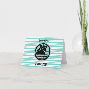 Nautical Lt Blue White Stripe Black Ship Thank You Card