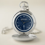 Nautical luxury pocket watch with custom name<br><div class="desc">Nautical pocket watch with chain. Create your own luxury hunter pocket watch in gold or silver. Classy time piece with roman numerals, monogram and custom background colour. Unique retro gift idea for men. Make your own for best man, groomsman, friends, boyfriend, family, grandpa, dad, brother, husband, groom, sailor, boat captain,...</div>