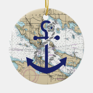 Nautical Map Decor Ceramic Ornament