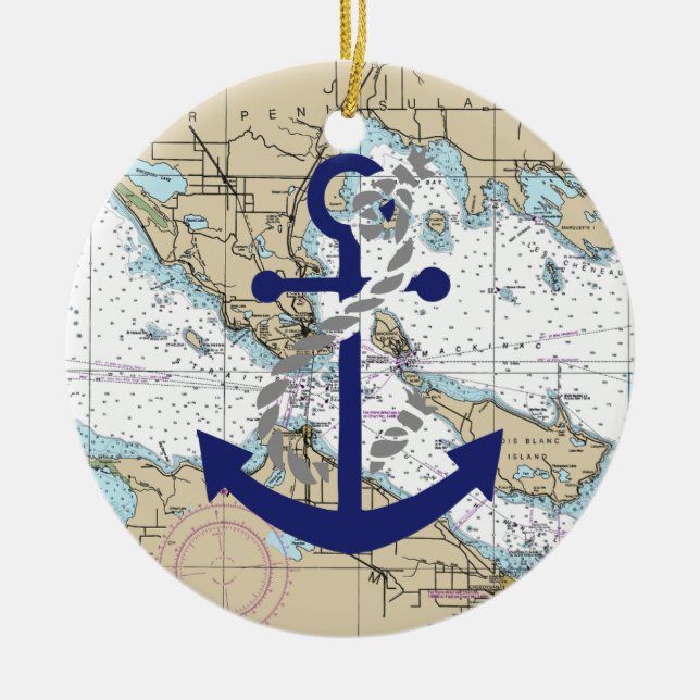 Nautical Map Decor Ceramic Ornament (Front)