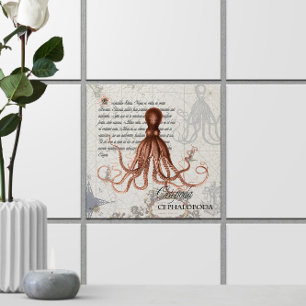 Nautical Map 🐙 Victorian Vintage Octopus Tile