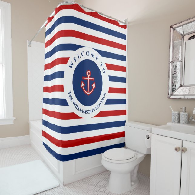 Nautical Marine Navy Blue Red White Stripes (In Situ)