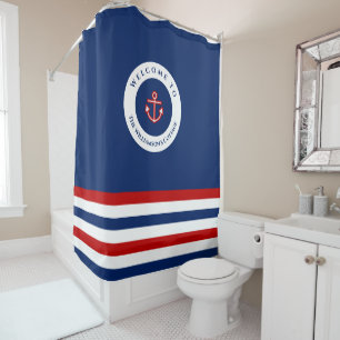 Nautical Marine Navy Blue Red White Stripes