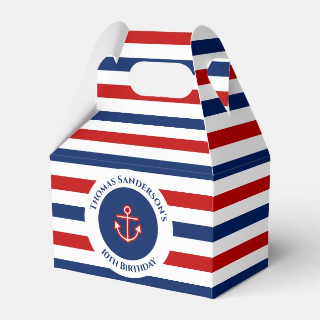Nautical Marine Navy Blue Red White Stripes Favor Box (Front Side)