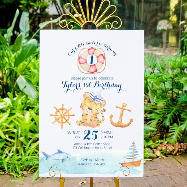 Nautical marine sailing sailor tiger baby shower  poster (Creator Uploaded)