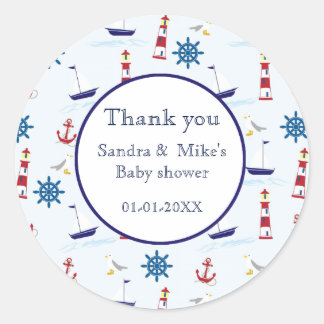 Nautical maritime mix illustration classic round sticker
