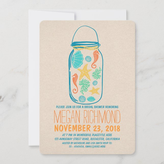 Nautical mason jar beach bridal shower invitation (Front)