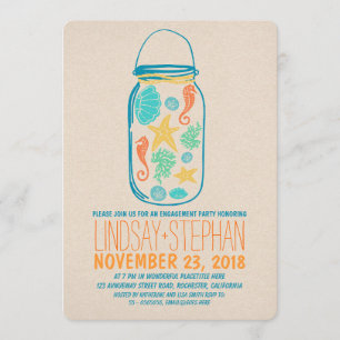 Nautical mason jar beach engagement party invite