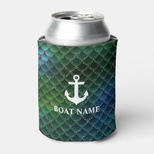 Nautical Mermaid Pattern Anchor Boat Name Can Cooler