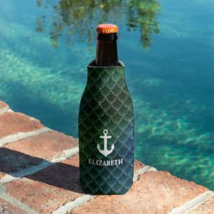 Nautical Mermaid Pattern Anchor Name Bottle Cooler