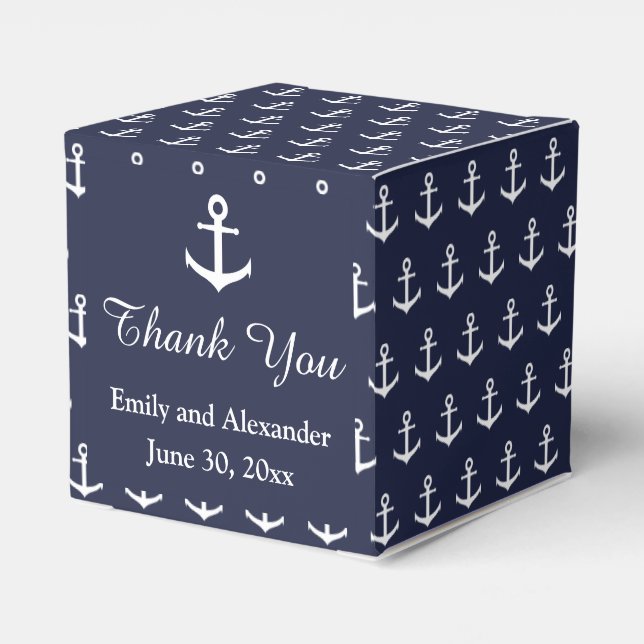 Nautical Midnight Blue with White Anchors Favor Box (Back Side)