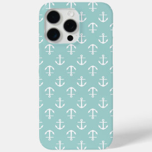 Nautical Mint Anchors Pattern iPhone 15 Pro Max Case
