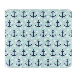 Nautical Mint Polka Dots And Navy Blue Anchors Cutting Board