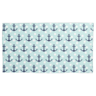Nautical Mint Polka Dots And Navy Blue Anchors Pillowcase
