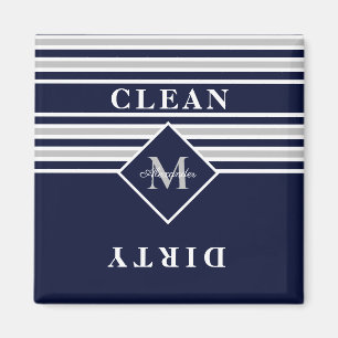 Nautical Modern Navy Grey Dishwasher Clean Dirty M Magnet
