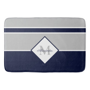 Nautical Modern Navy Grey Monogram kitchen rug
