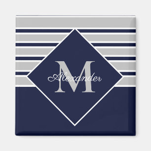 Nautical Modern Navy Grey monogram Magnet