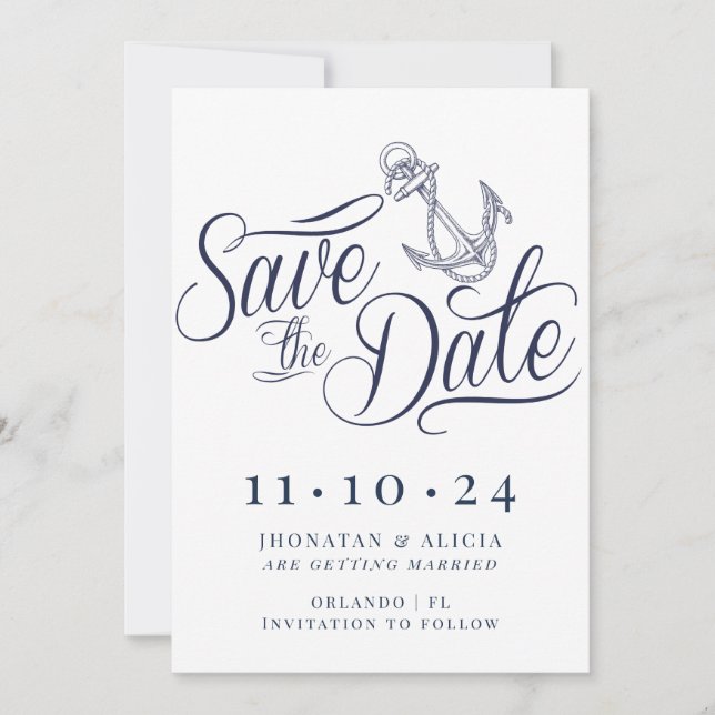 Nautical Modern White and Blue Save the Date Invitation (Front)