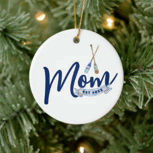 Nautical Mom Established Navy Blue Script  Ceramic Ornament