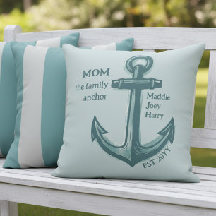 Nautical Mom Family Anchor Sea Green Heritage Outdoor Pillow
