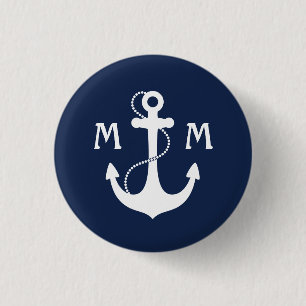 Nautical Monogram 1 Inch Round Button