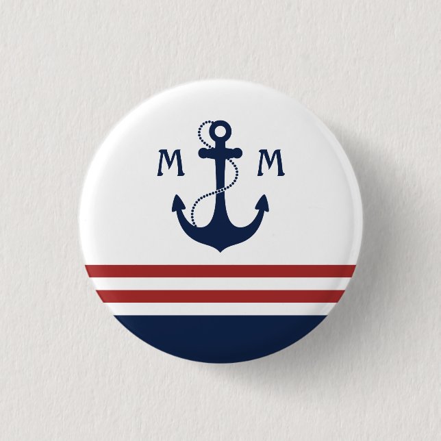 Nautical Monogram 1 Inch Round Button (Front)