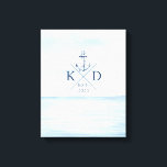 Nautical Monogram Beach Watercolor Anchor Canvas Print<br><div class="desc">Add a nautical flair to your walls with this customizable monogram anchor design with a watercolor ocean background.</div>