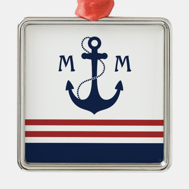 Nautical Monogram Metal Ornament (Front)