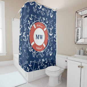 Nautical Monogram Navy Blue Anchor Pattern