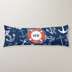 Nautical Monogram Navy Blue Anchor Pattern Body Pillow