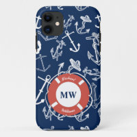 Nautical Monogram Navy Blue Anchor Pattern