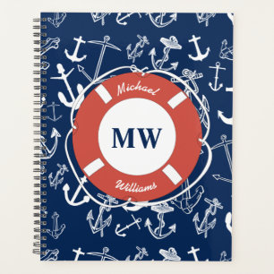 Nautical Monogram Navy Blue Anchor Pattern Planner