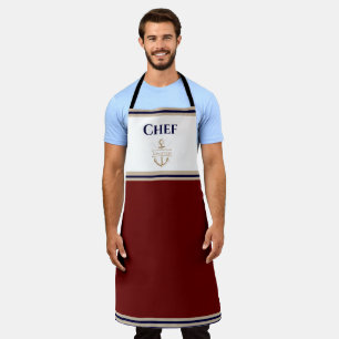 Nautical Monogram Red Navy Blue Gold Apron