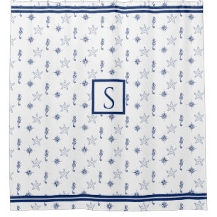 Nautical monogram Seahorse Starfish Navy Blue